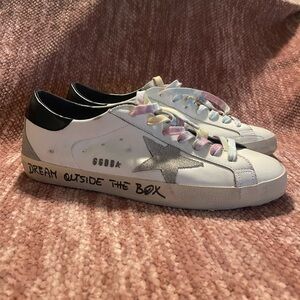 Golden Goose White Sneakers with Gray Star and Pastel Laces LTD edition